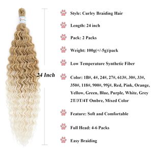 Extensions de cheveux Remy au crochet style bohème, double trame machine, légères, unisexes, tresses Deep Ocean Wave, 24 pouces, 2 paquets, extensions Water Wave - Product Image 2
