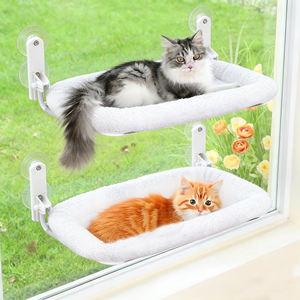 Lot de 2 hamacs pliables pour chat à fixer sur fenêtre, avec ventouses puissantes, étagère métallique, pour animaux de compagnie, sans fil, à suspendre à la fenêtre - Product Image 1