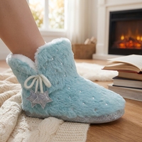 Chaussons d'intérieur chauds en peluche à motif étoile bleue pour femmes, conformes à la norme californienne Prop 65, faible MOQ, vente en gros