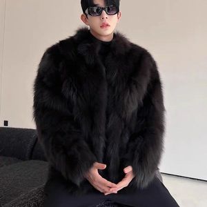Cappotto Invernale <span class=keywords><strong>da</strong></span> <span class=keywords><strong>Uomo</strong></span> in Finta Pelliccia di <span class=keywords><strong>Visone</strong></span> e Volpe con Collo Alto, Nero - Product Image 2