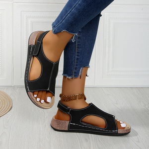 Women Large Wedge Sandals European and American Summer New Thick Sole Hollow <b>Magic</b> <b>Tape</b> Beach Sandals Wholesale - Product Image 4