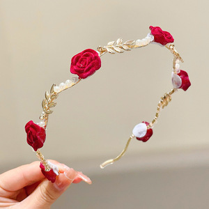 BEST SELLER -<strong>2025</strong> Valentine's Day French Headband Vintage Rose Flower Hairband for Women Hair Hoop <strong>Girls</strong> Hair Accessories 12.5cm