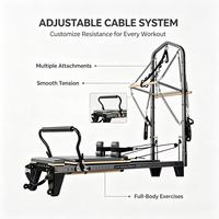 Hitam untuk Half Tower Pilates Reformer Rangka Aluminium Alloy Impor dari Cina Pegas Resistensi yang Dapat Disesuaikan untuk Studio Rumah dan Gym