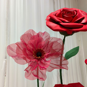 Elegant Luxury Large Red-Toned Giant Paper <strong>Flower</strong> Wedding Ornaments Giant <strong>Flowers</strong> with <strong>Support</strong> for Wedding Venues Window - Product Image 2