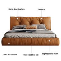 Lit King Size (2m X 2m) en Cuir Véritable de Vachette Pleine Fleur de Haute Qualité, Lit Double en Cuir Véritable Premium