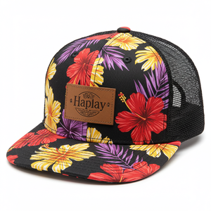 Wholesale 6 Panel Floral Pattern Trucker Cap Custom Leather Patch <strong>Hat</strong> Mesh Snapback <strong>Personalised</strong> Print Trucker <strong>Hat</strong> - Product Image 4