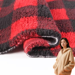 Vải Lông Cừu Mềm Ấm Áp Đạp Xe Kẻ Sọc Chất Lượng Cao Vải Lông Cừu <span class=keywords><strong>Sherpa</strong></span> In 100% Sợi Nhân Tạo Cho Áo Khoác - Product Image 1