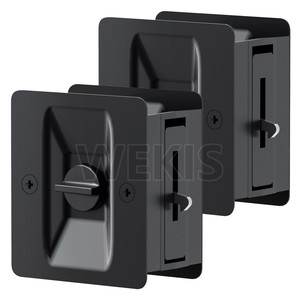 In Stock Bathroom <b>Black</b> Privacy Square Pocket Door Lock with Sliding Latch and <b>Side</b> Pull Handle 60mm Backset 3 Keys - Product Image 2