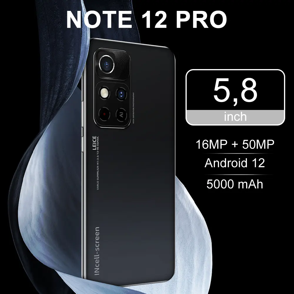Factory direct sales NOTE 12 PRO smart mobile cell phone Android unlock 5g Cell 5.8 Inch 16GB+1TB MP+50