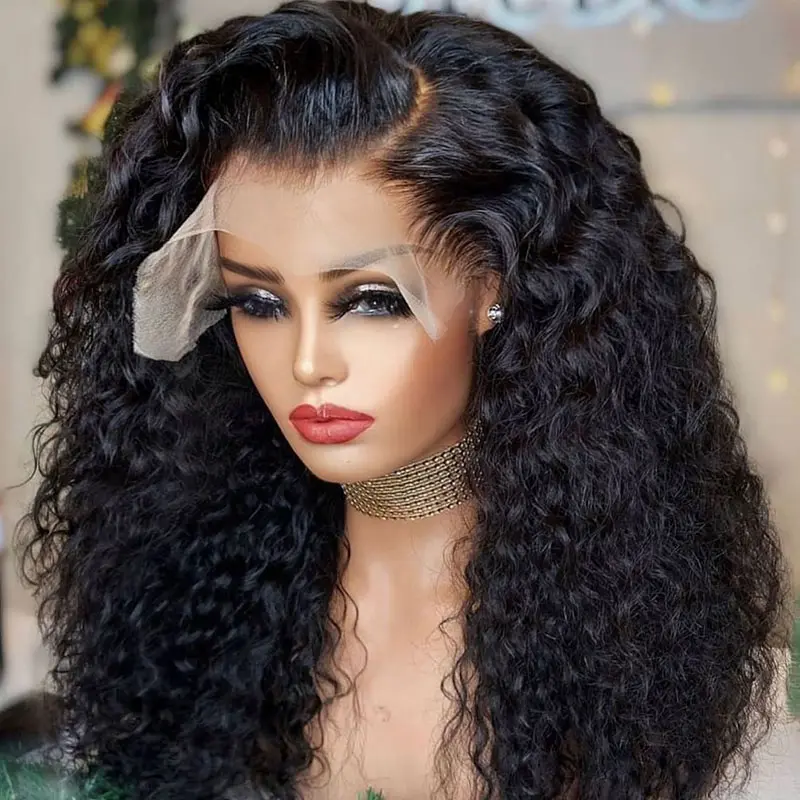Kinky Straight 180% Density 13x4 Colored Lace Front Wigs With Bangs Natural Hairline With Baby Hair Human Hair Curly Lace Wig