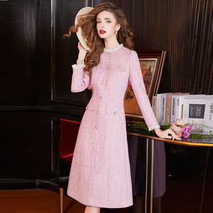 Abito Rosa su Misura FMY per Signore con un'Atmosfera Nobile e Ricca, Vestito a Linea A con Vita Stretta e Orlo Nero 68683 - Product Image 1