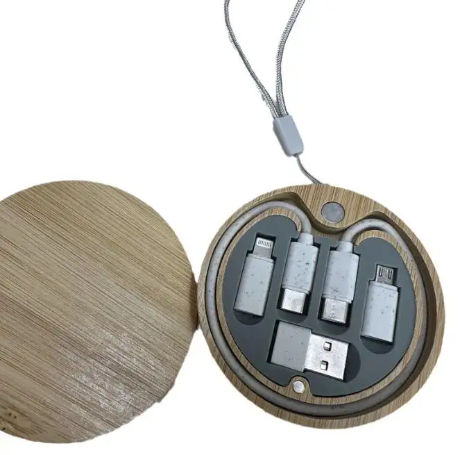 Scatola di immagazzinaggio di bambù con Kit cavo di ricarica rapida, convertitore USB C a tipo C/8pin dispositivo/Micro adattatore cavo tascabile Kit per viaggi