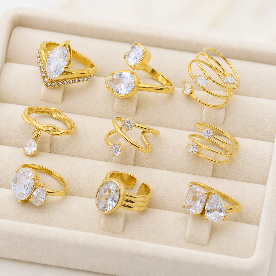 Fashion Rings for Women 18K PVD Stainless Steel Ring with Czech Stones ...