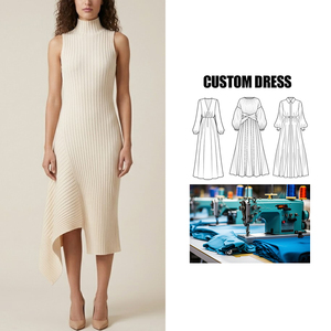 Produzione OEM di Abiti Estivi Personalizzati di Alta Qualità, Vestito a Collo Alto Senza Maniche in Puro Cotone Lavorato a Maglia per Donna - Product Image 1
