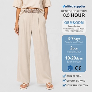 <span class=keywords><strong>Pantaloni</strong></span> Larghi Boho <span class=keywords><strong>Beige</strong></span> da <span class=keywords><strong>Donna</strong></span> con Dettaglio Ricamato in Vita, Vita Alta, Effetto <span class=keywords><strong>Lino</strong></span> Fluido, <span class=keywords><strong>Pantaloni</strong></span> Estivi da Spiaggia - Product Image 6