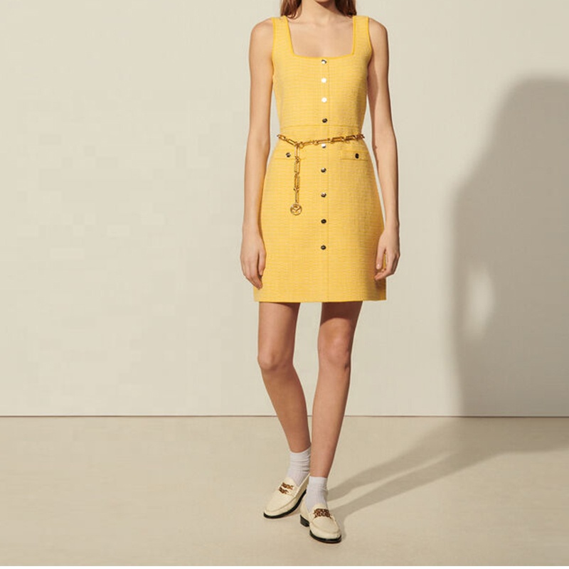 Оптовая продажа, летние платья с широкими бретельками, женские элегантные повседневные Прямые платья-трапеции, твидовые Сексуальные вечерние платья на заказ