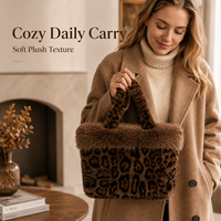 Sac fourre-tout en peluche imprimé léopard OEM pour femme, grande capacité, sac à main à poignée supérieure en fourrure, col en fourrure moelleuse, tendance automne-hiver