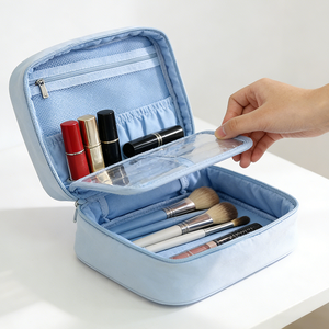 Sac de maquillage portable en polyester personnalisé, sac de maquillage de voyage avec poignée et fermeture éclair - Product Image 6