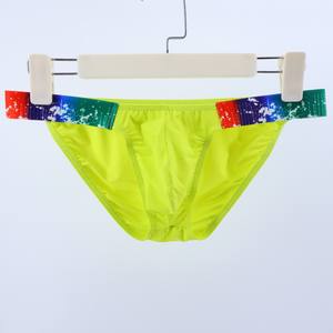 Slips <span class=keywords><strong>pour</strong></span> hommes, triangle creux sur le côté, sexy, nylon, couleur unie, imprimé arc-en-ciel, ceinture confortable, sous-vêtements respirants à séchage rapide - Product Image 4