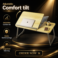 Table d'ordinateur portable ergonomique réglable en hauteur et pliable, bureau portable en bois pour la maison, le bureau, le travail, l'étude, la chambre à coucher