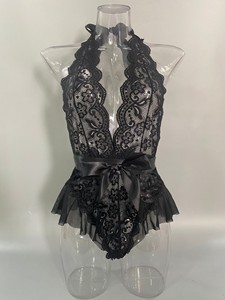 Fabricante nuevo pijama Sexy encaje perspectiva Lencería ajustado tirantes vestido de dormir - Product Image 5