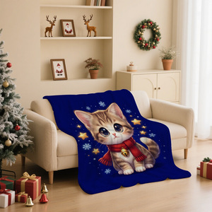Manta de Felpa con Diseño de Gatito Navideño, Rectangular, Antipilling, Lavable a Máquina, Decoración Moderna para el Hogar en Invierno - Product Image 2