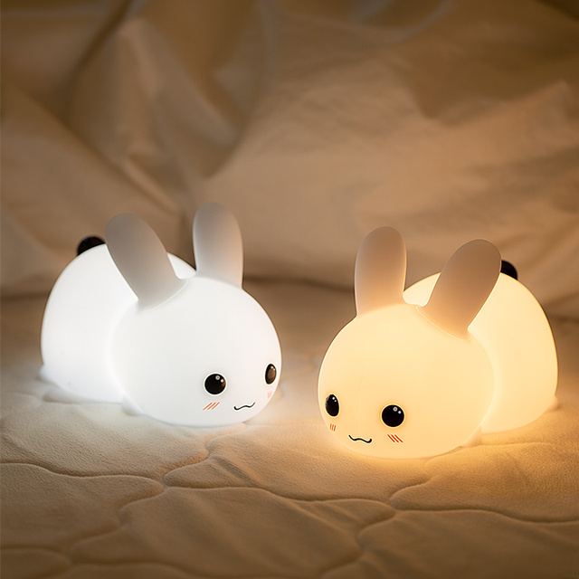 Cute Led Rabbit Bunny Shaped Children Christmas Gifts Bedside Nightlight Silicone Baby Kids Animal Night Lamp
