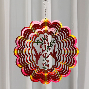 Décoration de jardin, éolienne 3D en acier inoxydable de 30 cm avec placage antique, couleur et motif floral personnalisables - Product Image 4