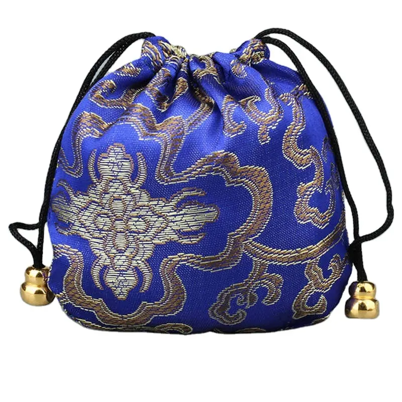 Mini Reusable Handmade Fabric Storage Bag Satin Drawstring Chinese Silk Brocade Pouches bag Damask Jewelry Gift Bags