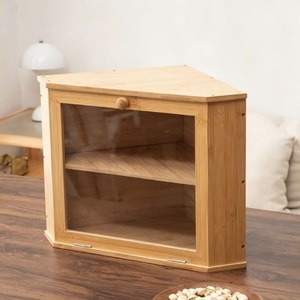 Boîte à pain en bambou à double compartiment, conteneur alimentaire en bois avec porte en acrylique pour la cuisine à domicile - Product Image 1