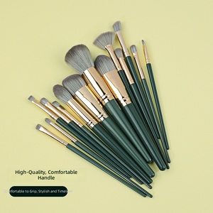 14pcs Makeup Brush Set Synthetic Fiber Plastic Handle Leather Case Face Contour Blush Loose Powder Professional OEM Kit - Product Image 3