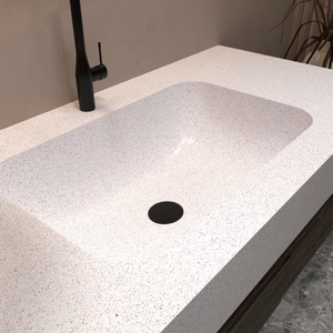 Lavabo rectangulaire mural en pierre artificielle blanc brillant moderne pour comptoir de salle de bain, lavabo suspendu - Product Image 4