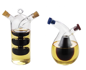 Botella dispensadora de aceite de oliva y vinagre de borosilicato personalizada, de vidrio, con doble pared, 2 en 1, tipo aceitera/botella para salsa, con tapón de <span class=keywords><strong>corcho</strong></span> - Product Image 1