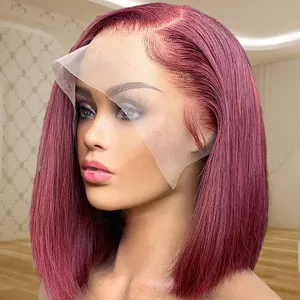 Cheap Brazilian Hair Burgundy 99J Colored Straight Short Bob WigsHuman Hair Lace Front Wigs Hd Lace Frontal Wigs For Black Women