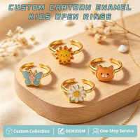 Bague ouverte réglable en forme de C, motif animal et plante de dessin animé, en émail, plaquée or, pour enfants et filles, bijoux fantaisie, cadeau, vente en gros