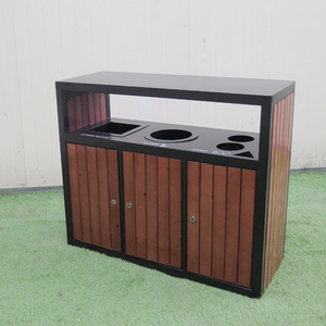 Thùng Rác Đường Phố Ngoài Trời Thùng Rác Thùng Giấy Thùng Rác Bằng Gỗ 3 Trong 1 Thùng Rác Tái Chế 3 Ngăn - Product Image 2