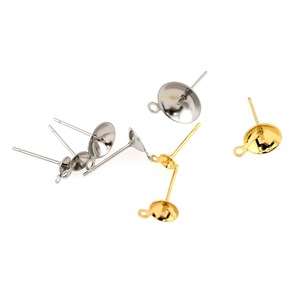 Stainless Steel Pearl <b>Holder</b> Bowl <b>Hat</b> Studs Gold Plated For Jewelry Making DIY Accessories 8mm Size - Product Image 3
