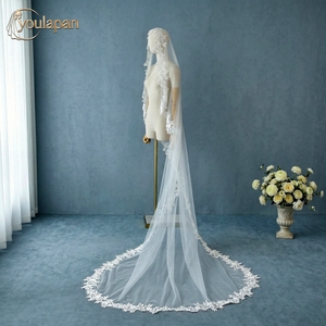 Voile de mariée YouLaPan V327 de style cathédrale luxueux, voile à traîne simple couche orné de dentelle de haute qualité, voile Mandira espagnol - Product Image 6