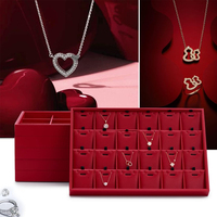 Plateau de présentation de bijoux en cuir de luxe plateau organisateur de bijoux à 24 grilles avec inserts amovibles stockage de pendentif collier