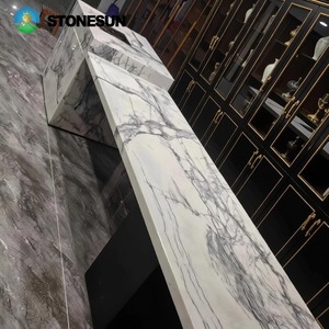 Isola <span class=keywords><strong>Cucina</strong></span> Personalizzata StoneSun in Stile Moderno e Minimalista, Piano in Marmo Lucidato, Grande Lastra in Pietra Naturale, Bancone Reception in Marmo - Product Image 4