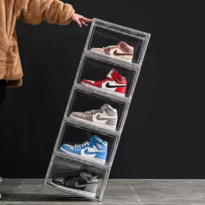 Clear Magnet Plastic Shoe Boxes Drop Front Shoe Storage Box Acrylic Custom Transparent Display Shoe Boxes Stackable Organizer