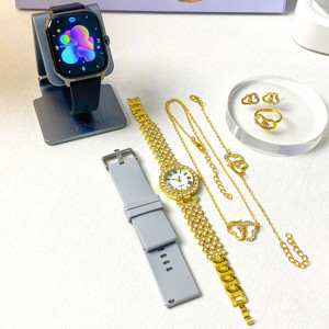 Luxuriöse Geschenkbox für Damen Smartwatch <span class=keywords><strong>6</strong></span>-in-1-Set D15 GS Zubehör Quarzuhr Armband Halskette Ohrringe für Frauen - Product Image 5