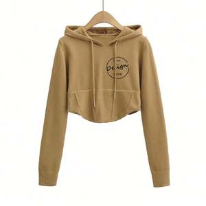 New Design Raglan Long Sleeve Wholesale Fleece Casual Custom Logo <b>Workout</b> Round Bottom Women's Cropped Oversize Pullover <b>Hoodies</b> - Product Image 6