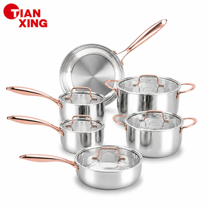 Juego <span class=keywords><strong>de</strong></span> <span class=keywords><strong>Ollas</strong></span> y Sartenes <span class=keywords><strong>de</strong></span> <span class=keywords><strong>Acero</strong></span> <span class=keywords><strong>Inoxidable</strong></span> <span class=keywords><strong>de</strong></span> Triple Capa TIANXING, Color Oro Rosa, Antiadherente, Apto para Inducción, para Cocina, OEM ODM - Product Image 1