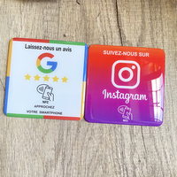 Carte NFC 10x10cm Version Française, Autocollant de Plaque de Révision Google, Instagram, Facebook, Snapchat, Autocollant NFC pour Réseaux Sociaux