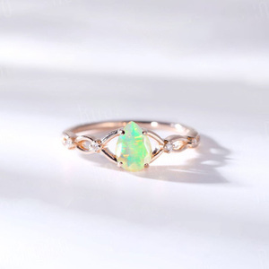 ナチュラルオパールストーンソリティアリングエンゲージメントウェディングオーストラリアホワイト18Kミニマリストイエローソリッドゴールドオパールバンドリング女性用 - Product Image 6