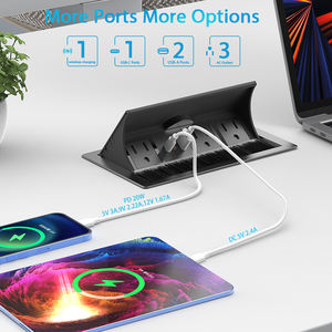 Organisateur de bureau <span class=keywords><strong>carré</strong></span> en aluminium brossé avec gestion des câbles électriques US et ensemble de prises de table pour ordinateur - Product Image 5