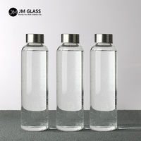 Bouteille d'eau en verre borosilicate de capacité personnalisée 12 oz ~ 32 oz avec couvercle en acier inoxydable SUS304, bouteille d'eau en verre borosilicate avec couvercle