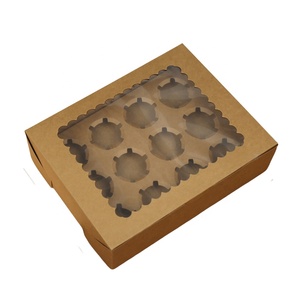 Ready to Ship White Kraft Paper Pastry 6/12 Holes Cupcake Holder Boxes Suppliers Wholesale With Transparent Window