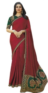 Sari en soie pour femmes indiennes, vêtements de fête de mariage, avec broderie, chemisier au design moderne, lavable, toujours vert - Product Image 5